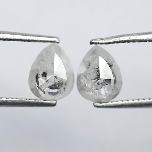 1.36 CT Pear Salt and Pepper Diamond Pair, Natural Misty White Loose Ethical Diamonds for Jewelry Making