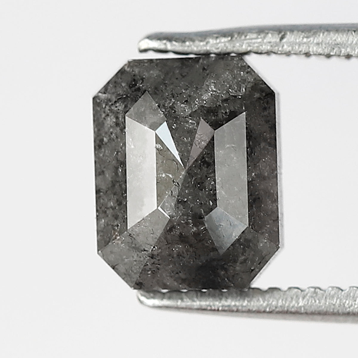 7.40 MM Natural Grey Black color Salt and Pepper Diamond 1.90 CT Emerald cut Loose Diamond For Ring