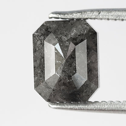 7.40 MM Natural Grey Black color Salt and Pepper Diamond 1.90 CT Emerald cut Loose Diamond For Ring