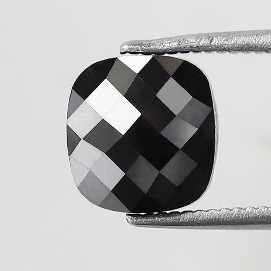 1.92 CT Cushion Cut Black Diamond Loose Stone, 8.00 mm Natural Treated Diamond for Jewelry Making, Engagement Ring