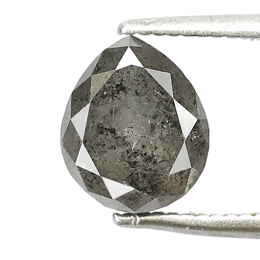 1.72 CT Pear shape salt and pepper diamond 7.80 mm translucent gray-black color loose natural diamond for wedding ring
