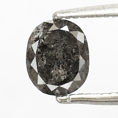0.87 CT Oval shape salt and pepper diamond 6 mm gray-black color natural loose diamond for making jewelry