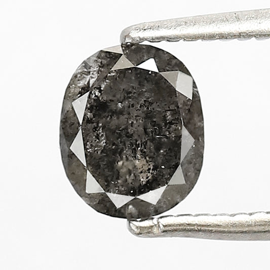 0.87 CT Oval shape salt and pepper diamond 6 mm gray-black color natural loose diamond for making jewelry