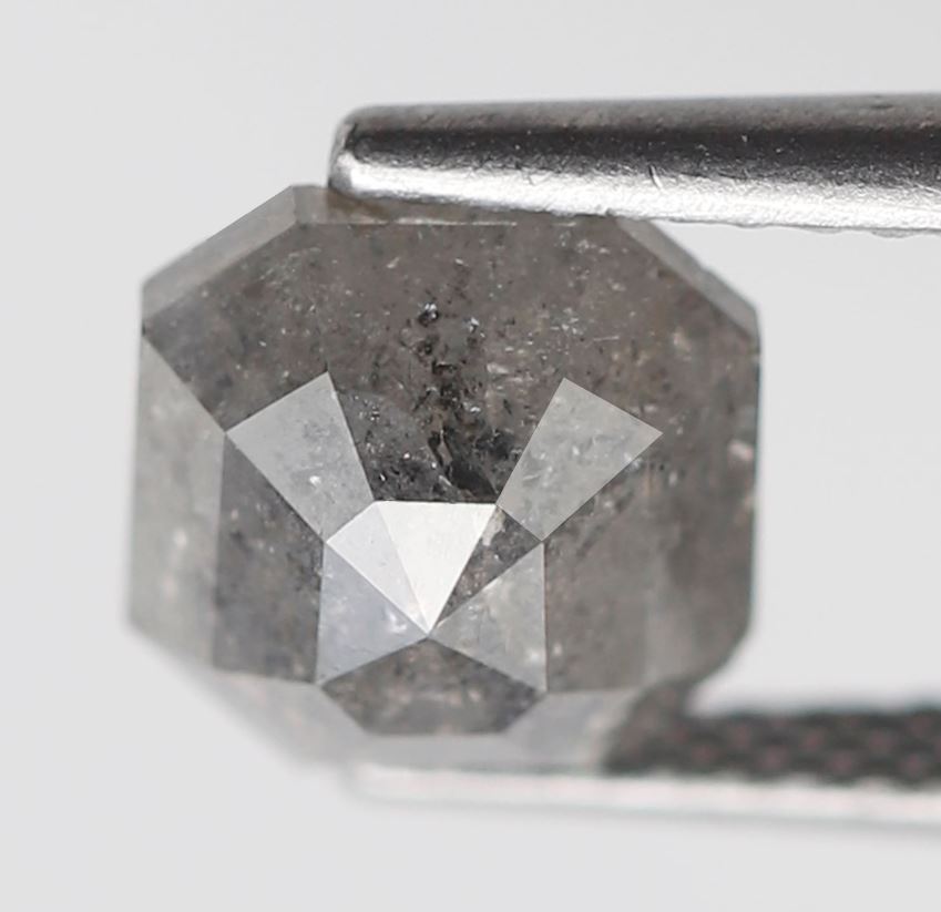 Natural 1.77 Carat Asscher Cut Salt and Pepper Diamond, 7.40 mm Gray Black Ethical Loose Diamond for Ring Jewelry