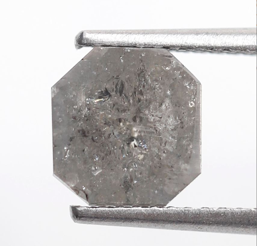 Natural 1.77 Carat Asscher Cut Salt and Pepper Diamond, 7.40 mm Gray Black Ethical Loose Diamond for Ring Jewelry