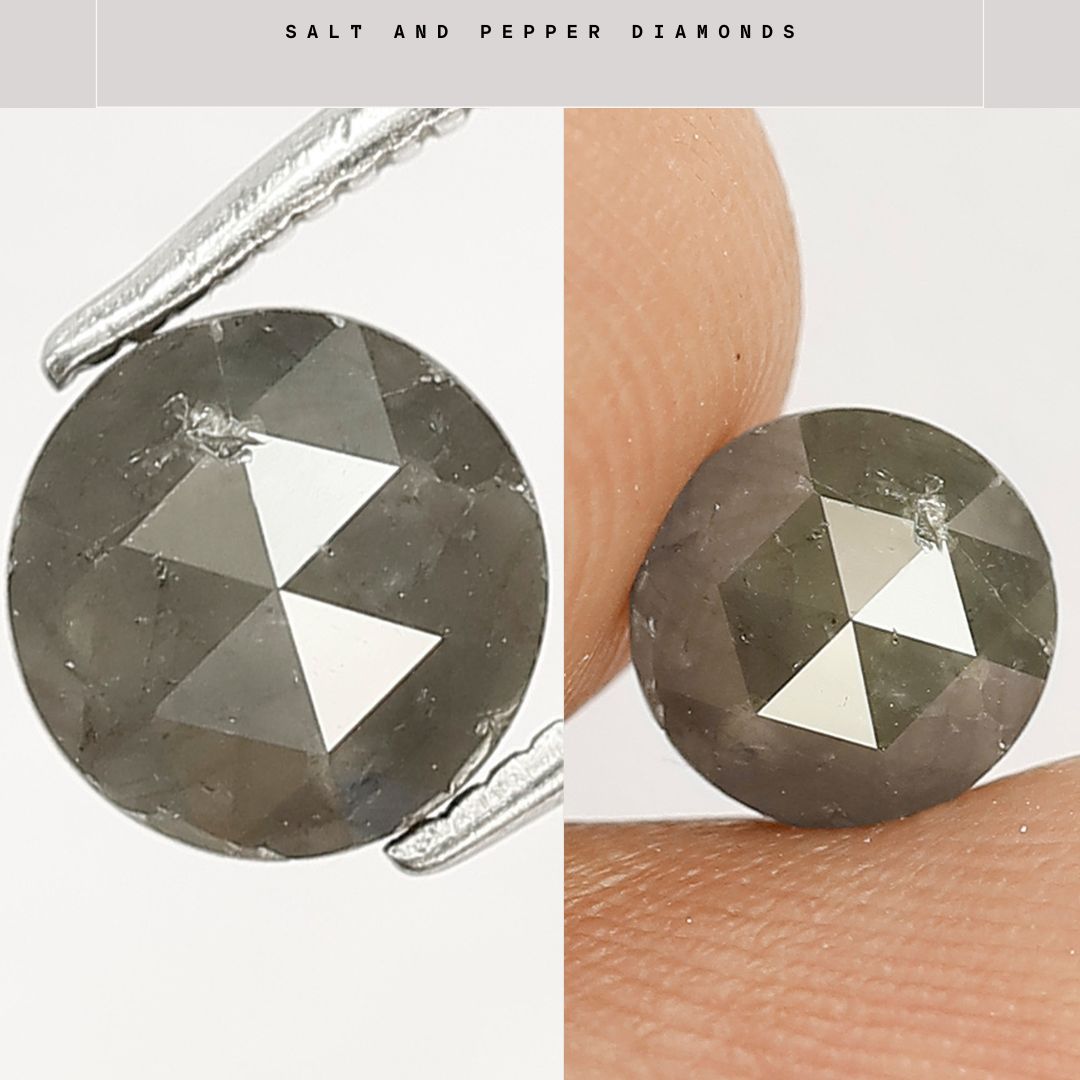 Cloudy Gray Black Round Rose Cut Natural Diamond 1.40 Carat