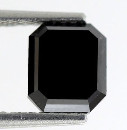 Natural Treated 1.39 Carat Radiant Cut Black Diamond, 6.90 x 5.90 mm Loose Diamond for Gift, Ring or Custom Jewelry