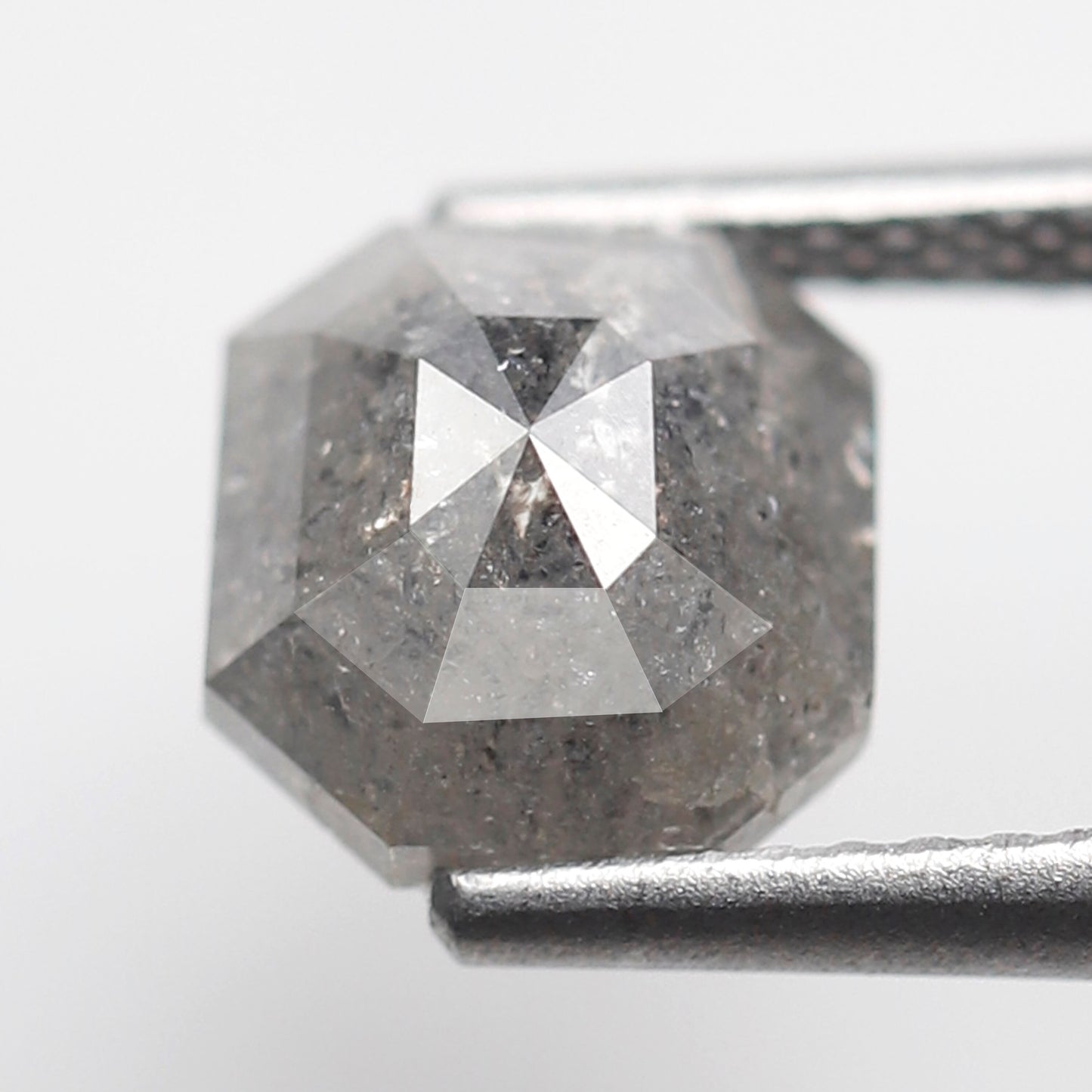 Natural 1.77 Carat Asscher Cut Salt and Pepper Diamond, 7.40 mm Gray Black Ethical Loose Diamond for Ring Jewelry