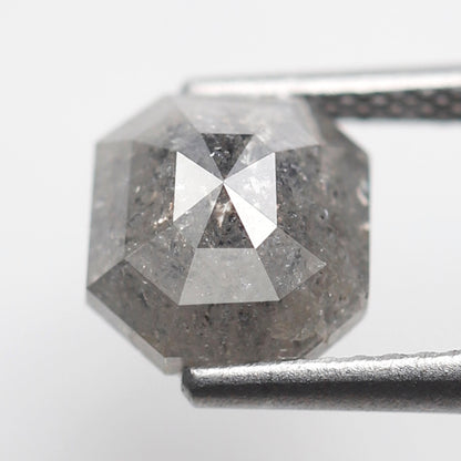 Natural 1.77 Carat Asscher Cut Salt and Pepper Diamond, 7.40 mm Gray Black Ethical Loose Diamond for Ring Jewelry