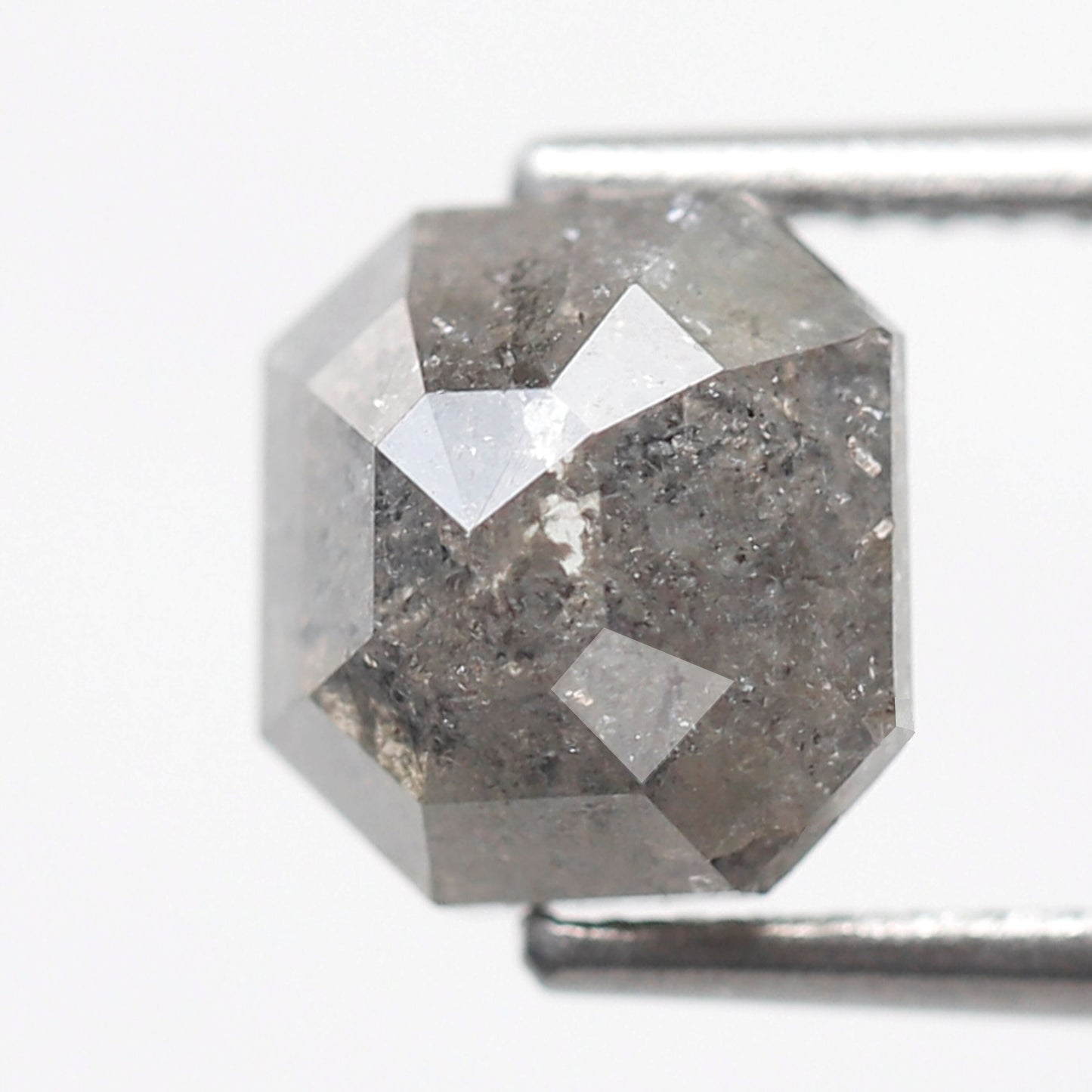 Natural 1.77 Carat Asscher Cut Salt and Pepper Diamond, 7.40 mm Gray Black Ethical Loose Diamond for Ring Jewelry