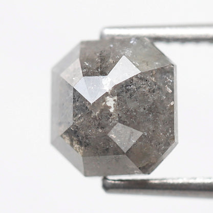 Natural 1.77 Carat Asscher Cut Salt and Pepper Diamond, 7.40 mm Gray Black Ethical Loose Diamond for Ring Jewelry