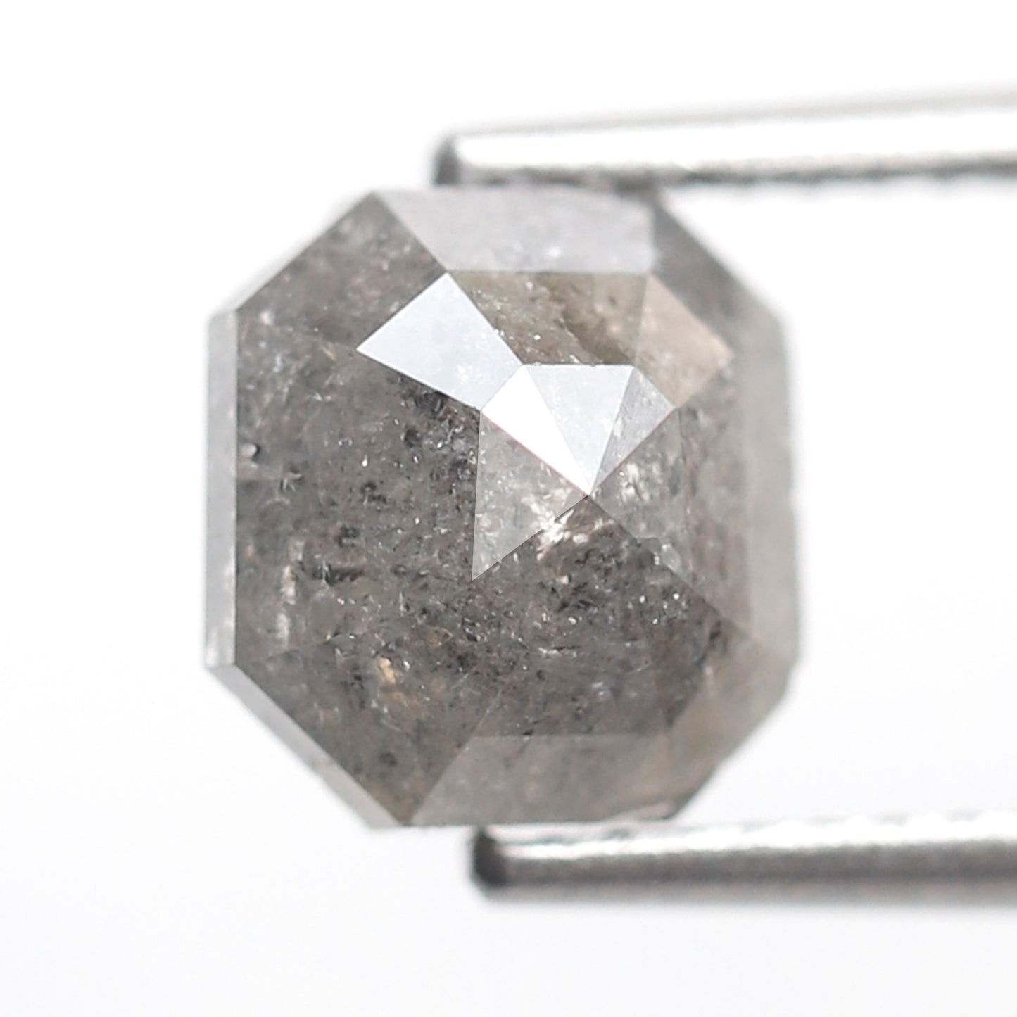 Natural 1.77 Carat Asscher Cut Salt and Pepper Diamond, 7.40 mm Gray Black Ethical Loose Diamond for Ring Jewelry