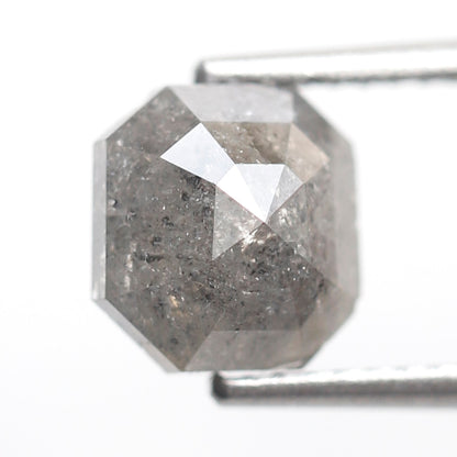 Natural 1.77 Carat Asscher Cut Salt and Pepper Diamond, 7.40 mm Gray Black Ethical Loose Diamond for Ring Jewelry