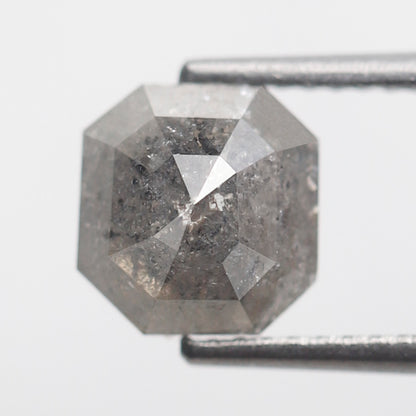 Natural 1.77 Carat Asscher Cut Salt and Pepper Diamond, 7.40 mm Gray Black Ethical Loose Diamond for Ring Jewelry