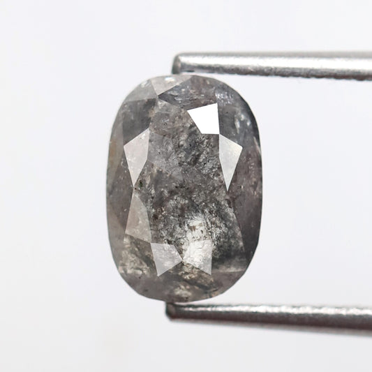 1.38 CT Oval Shape Salt and Pepper Diamond, Natural Gray Black Conflict Free Loose Diamond for Promise Ring