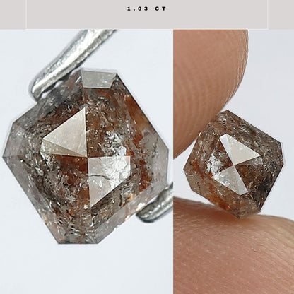 1.03 CT Bright Brownish Red Color Glaring Faceted Square Emerald Cut Salt and Pepper Loose Diamond