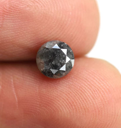 Round Brilliant Cut 0.83 Ct Salt and Pepper Diamond, Natural Gray Black Earth Mined Diamond, 5.7 mm Loose Stone for Jewelry