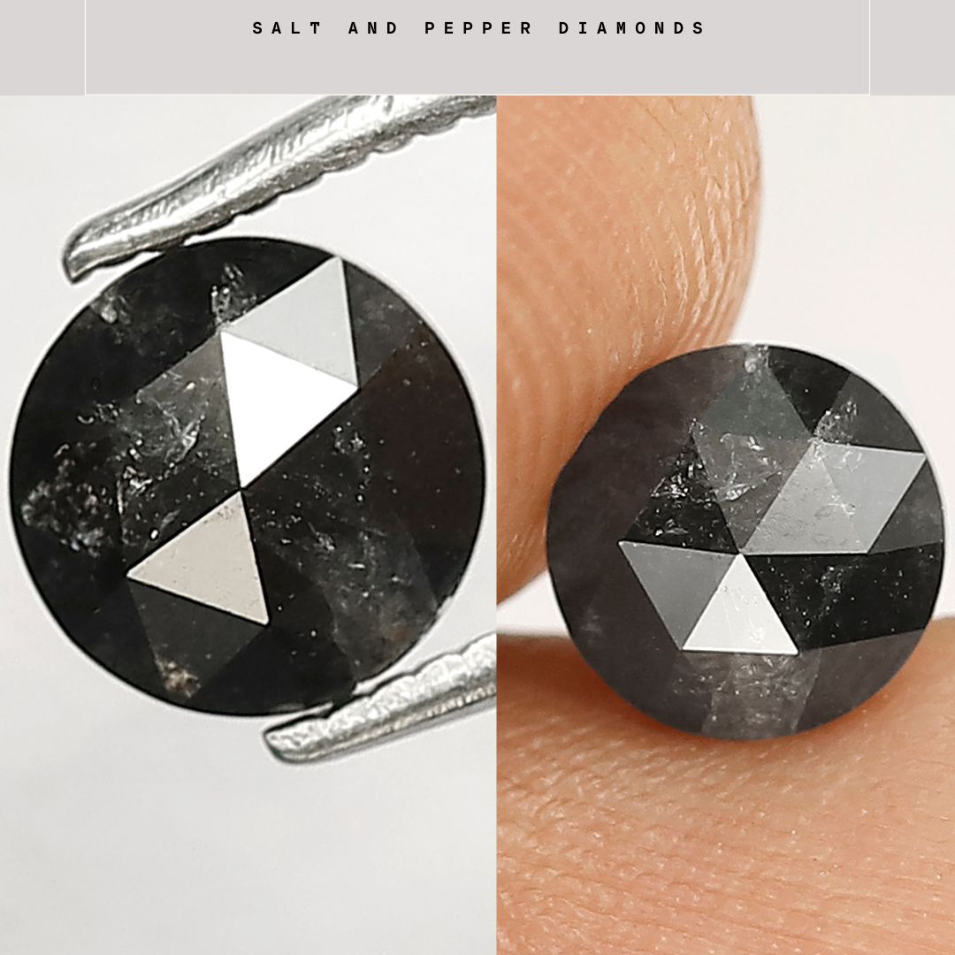 1.01 Carat Round Rose Cut Natural Salt and Pepper Diamond