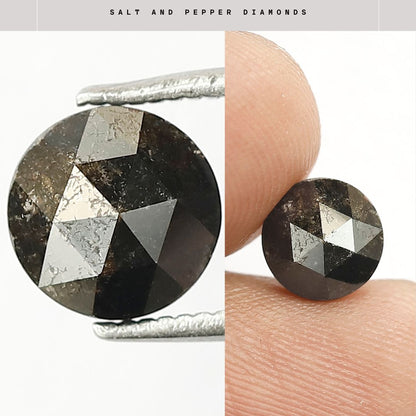 Round Rose Cut Salt and Pepper Diamond 1.68 Carats 7 mm Size