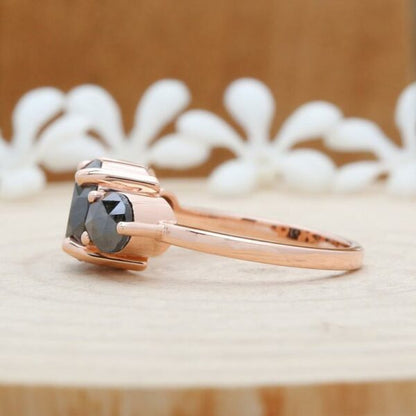 14K Rose Gold 2.60 Carats Black diamond Cluster Ring