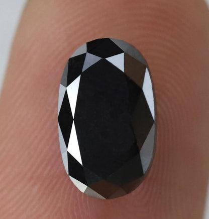 2.20 Ct Natural Treated Black Diamond, Oval Shape 10.7 mm Loose Diamond for Unique Engagement Ring