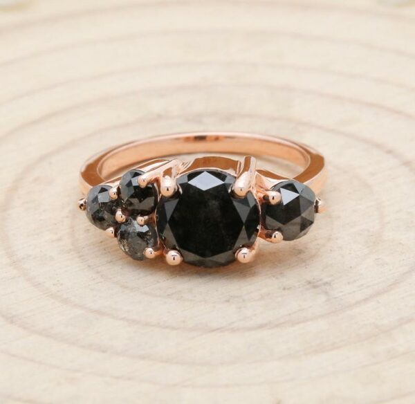 14K Rose Gold 2.60 Carats Black diamond Cluster Ring