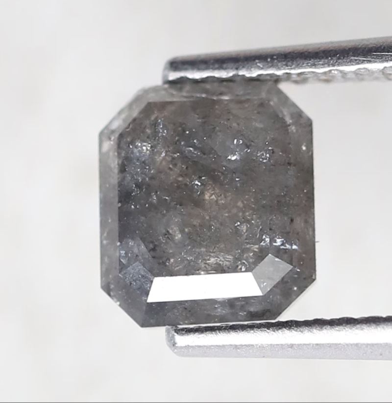 1.84 Ct Emerald Shape Natural Gray Black Salt & Pepper Diamond | 7 mm Loose Diamond