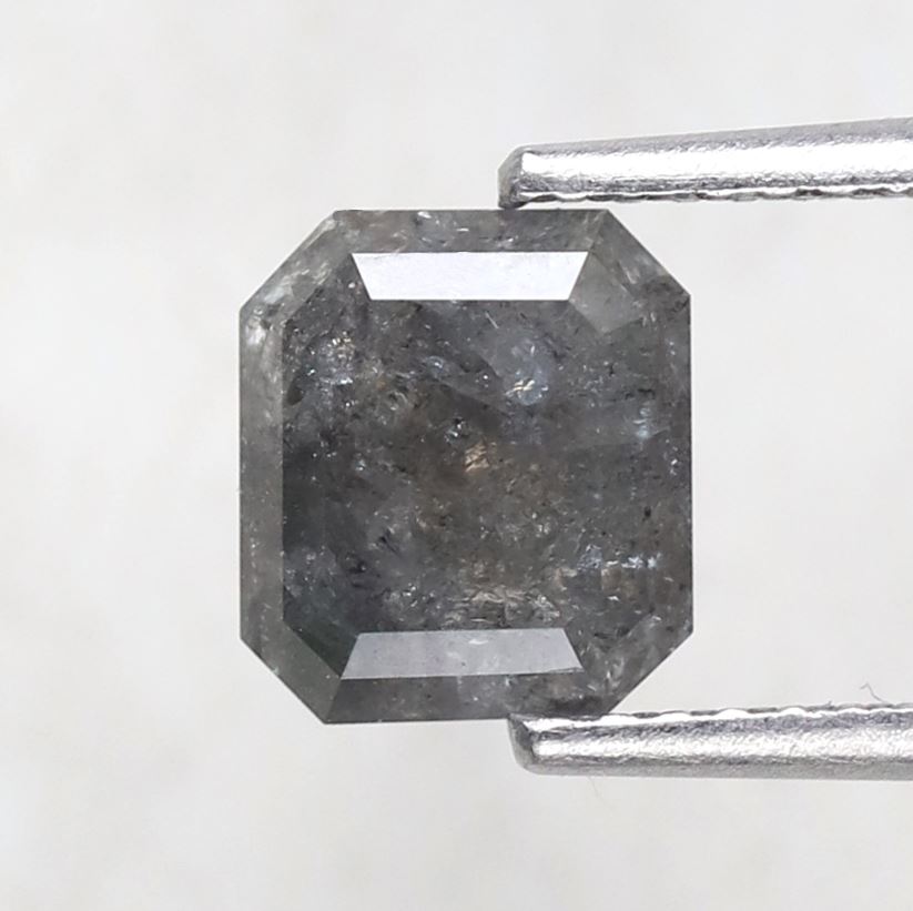 1.84 Ct Emerald Shape Natural Gray Black Salt & Pepper Diamond | 7 mm Loose Diamond