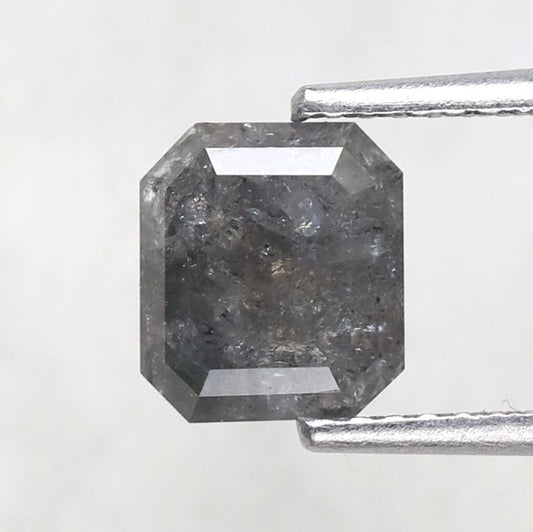 1.84 Ct Emerald Shape Natural Gray Black Salt & Pepper Diamond | 7 mm Loose Diamond