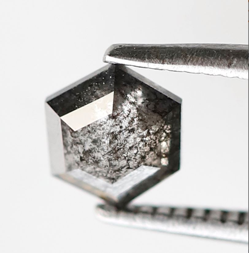 0.55 CT Hexagon Shape 5.70 mm Loose Diamond, Natural Blackish Gray Earth Mined Salt and Pepper Diamond