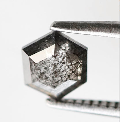 0.55 CT Hexagon Shape 5.70 mm Loose Diamond, Natural Blackish Gray Earth Mined Salt and Pepper Diamond