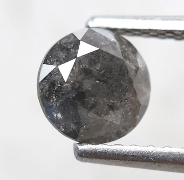 Round Brilliant Cut 0.83 Ct Salt and Pepper Diamond, Natural Gray Black Earth Mined Diamond, 5.7 mm Loose Stone for Jewelry