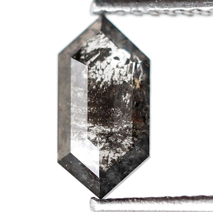 0.75 CT Natural Hexagon Shape Salt and Pepper Diamond, 9.00 mm Loose Blackish Gray Earth Mined Diamond