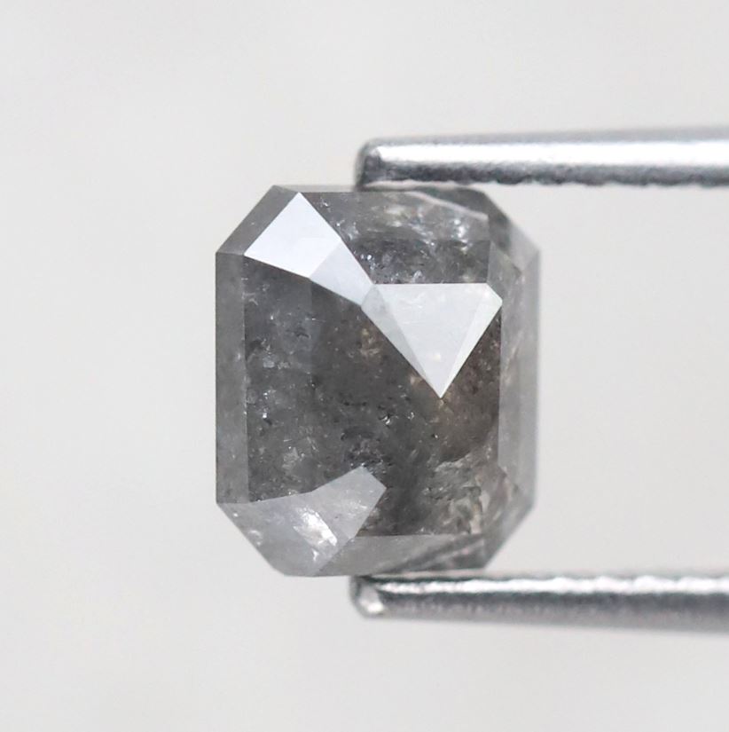 1.84 Ct Emerald Shape Natural Gray Black Salt & Pepper Diamond | 7 mm Loose Diamond