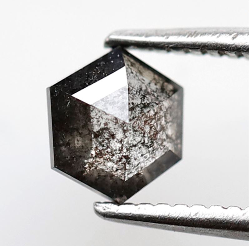 0.55 CT Hexagon Shape 5.70 mm Loose Diamond, Natural Blackish Gray Earth Mined Salt and Pepper Diamond