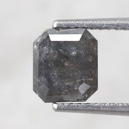 1.84 Ct Emerald Shape Natural Gray Black Salt & Pepper Diamond | 7 mm Loose Diamond