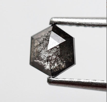 0.55 CT Hexagon Shape 5.70 mm Loose Diamond, Natural Blackish Gray Earth Mined Salt and Pepper Diamond
