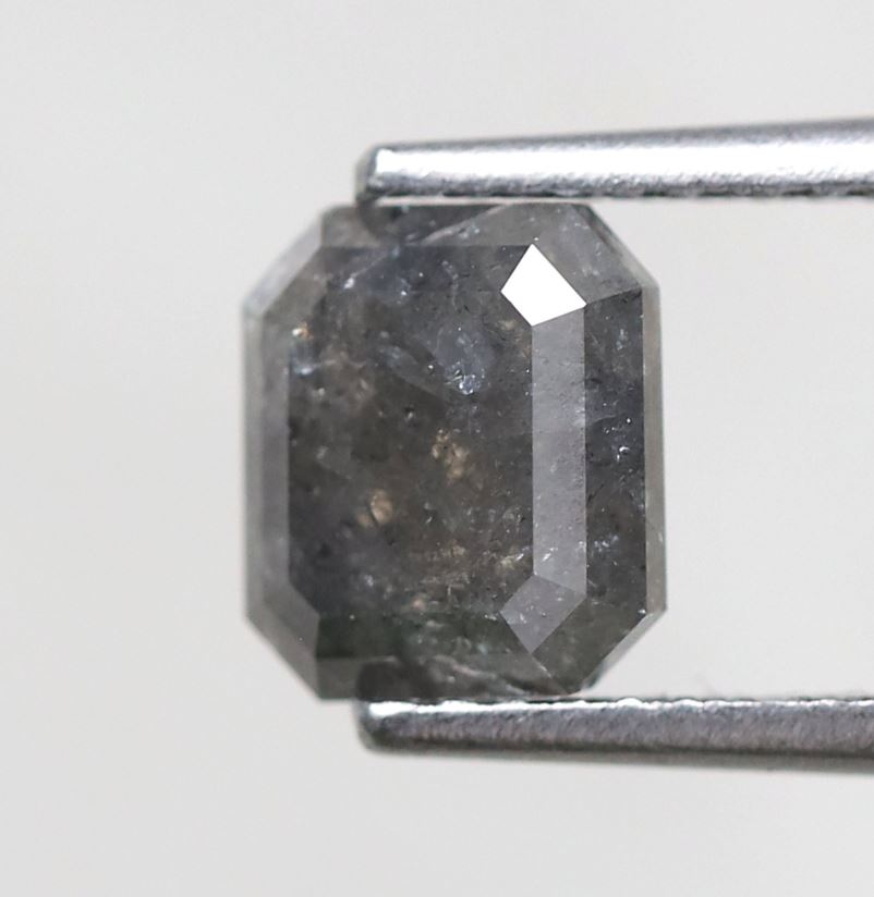 1.84 Ct Emerald Shape Natural Gray Black Salt & Pepper Diamond | 7 mm Loose Diamond