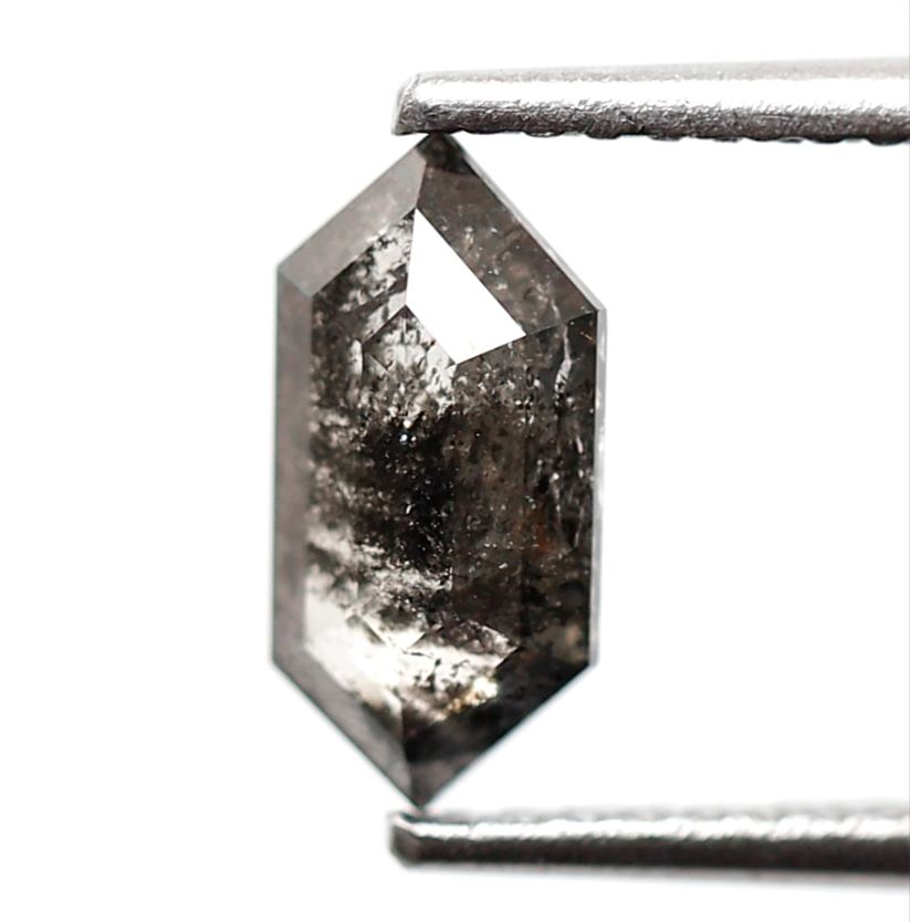 0.75 CT Natural Hexagon Shape Salt and Pepper Diamond, 9.00 mm Loose Blackish Gray Earth Mined Diamond