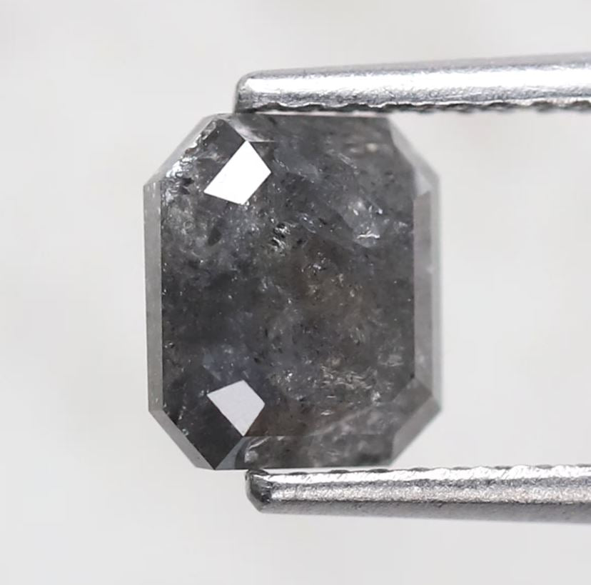 1.84 Ct Emerald Shape Natural Gray Black Salt & Pepper Diamond | 7 mm Loose Diamond