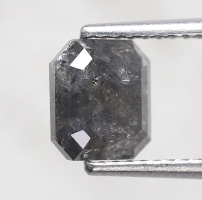 1.84 Ct Emerald Shape Natural Gray Black Salt & Pepper Diamond | 7 mm Loose Diamond