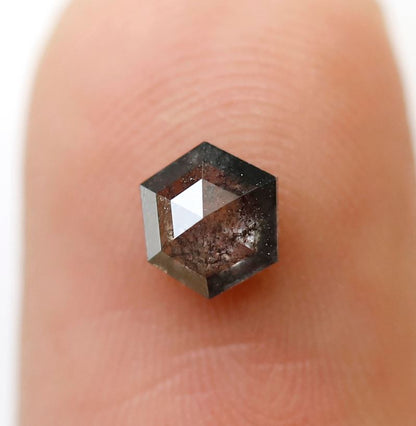 0.55 CT Hexagon Shape 5.70 mm Loose Diamond, Natural Blackish Gray Earth Mined Salt and Pepper Diamond