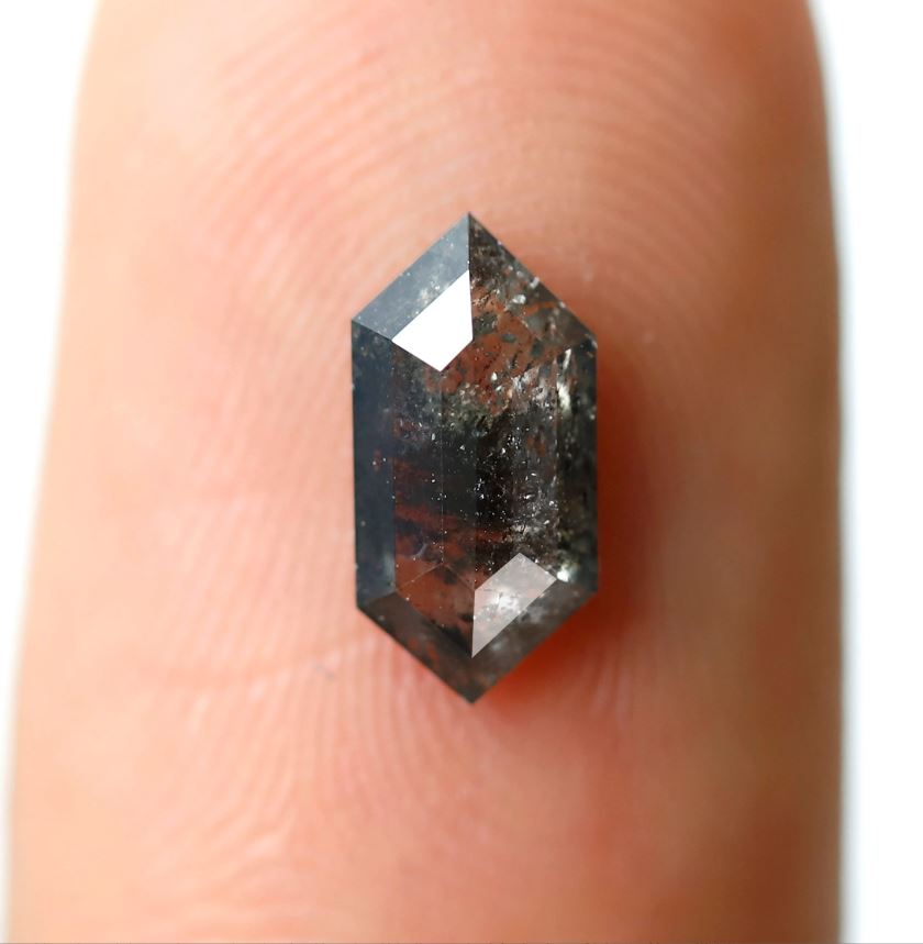 0.75 CT Natural Hexagon Shape Salt and Pepper Diamond, 9.00 mm Loose Blackish Gray Earth Mined Diamond