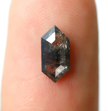 0.75 CT Natural Hexagon Shape Salt and Pepper Diamond, 9.00 mm Loose Blackish Gray Earth Mined Diamond