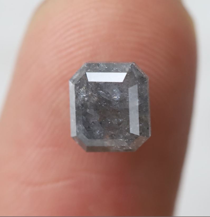 1.84 Ct Emerald Shape Natural Gray Black Salt & Pepper Diamond | 7 mm Loose Diamond