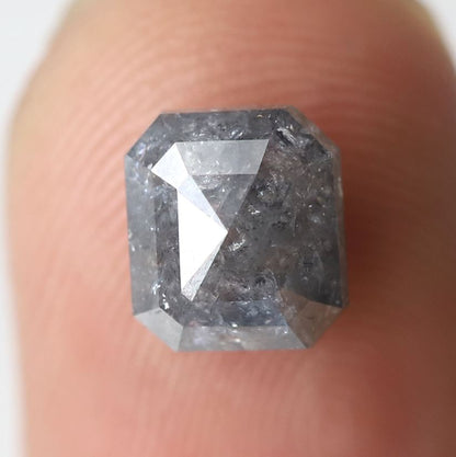 1.84 Ct Emerald Shape Natural Gray Black Salt & Pepper Diamond | 7 mm Loose Diamond
