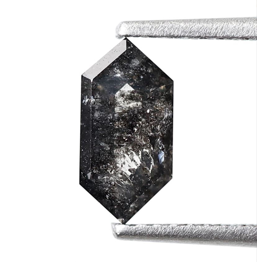 0.75 CT Natural Hexagon Shape Salt and Pepper Diamond, 9.00 mm Loose Blackish Gray Earth Mined Diamond