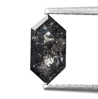 0.75 CT Natural Hexagon Shape Salt and Pepper Diamond, 9.00 mm Loose Blackish Gray Earth Mined Diamond