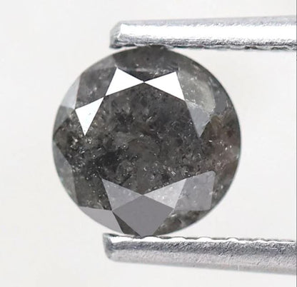 Round Brilliant Cut 0.83 Ct Salt and Pepper Diamond, Natural Gray Black Earth Mined Diamond, 5.7 mm Loose Stone for Jewelry