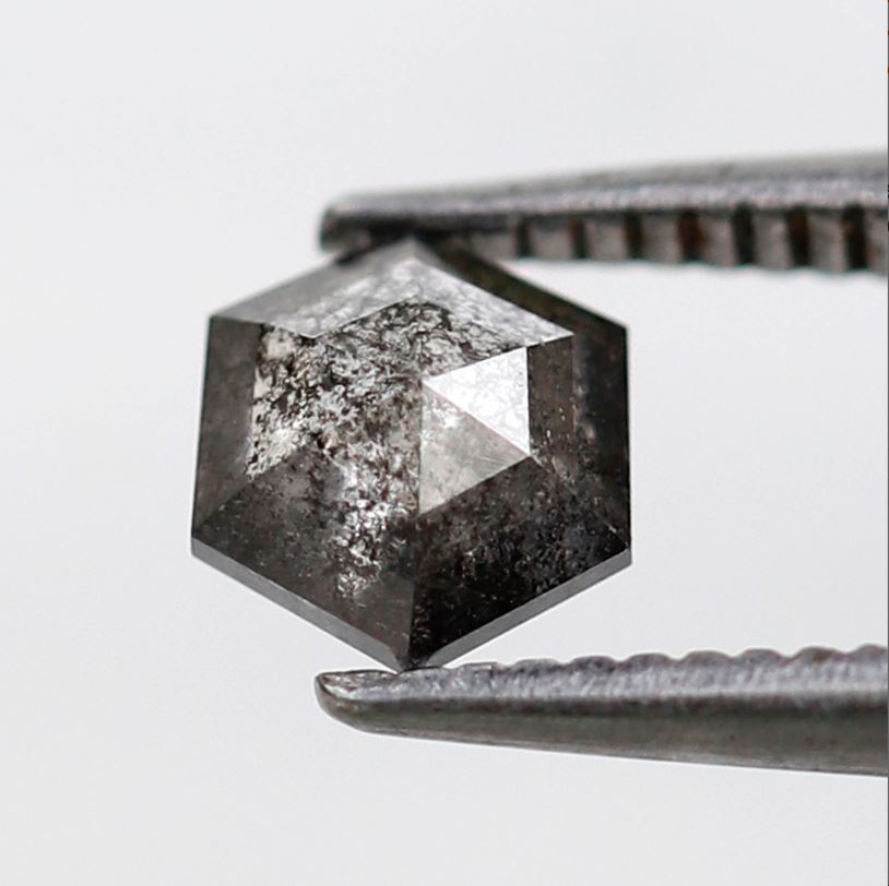 0.55 CT Hexagon Shape 5.70 mm Loose Diamond, Natural Blackish Gray Earth Mined Salt and Pepper Diamond